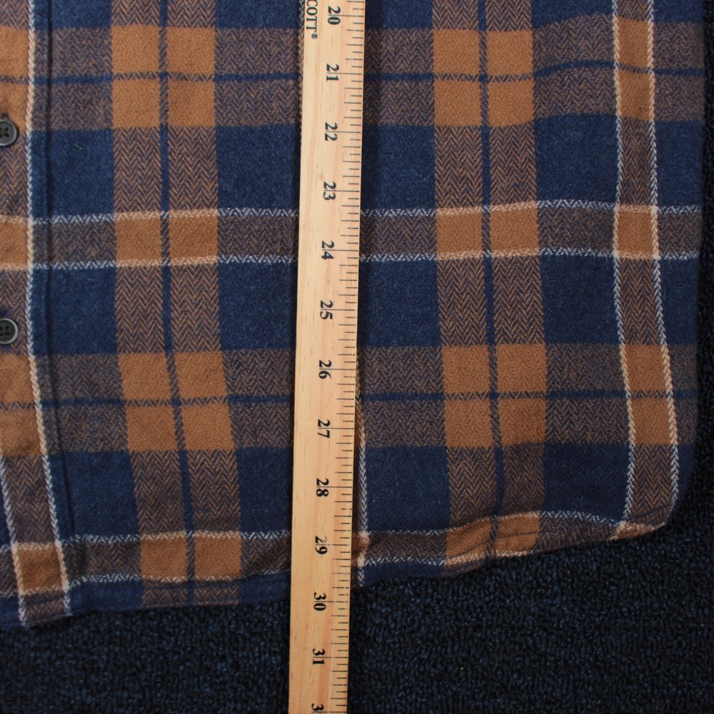 KAVU Flannel Shirt Mens XXL Blue Brown Plaid Herringbone Cotton Button Down - Picture 5 of 9
